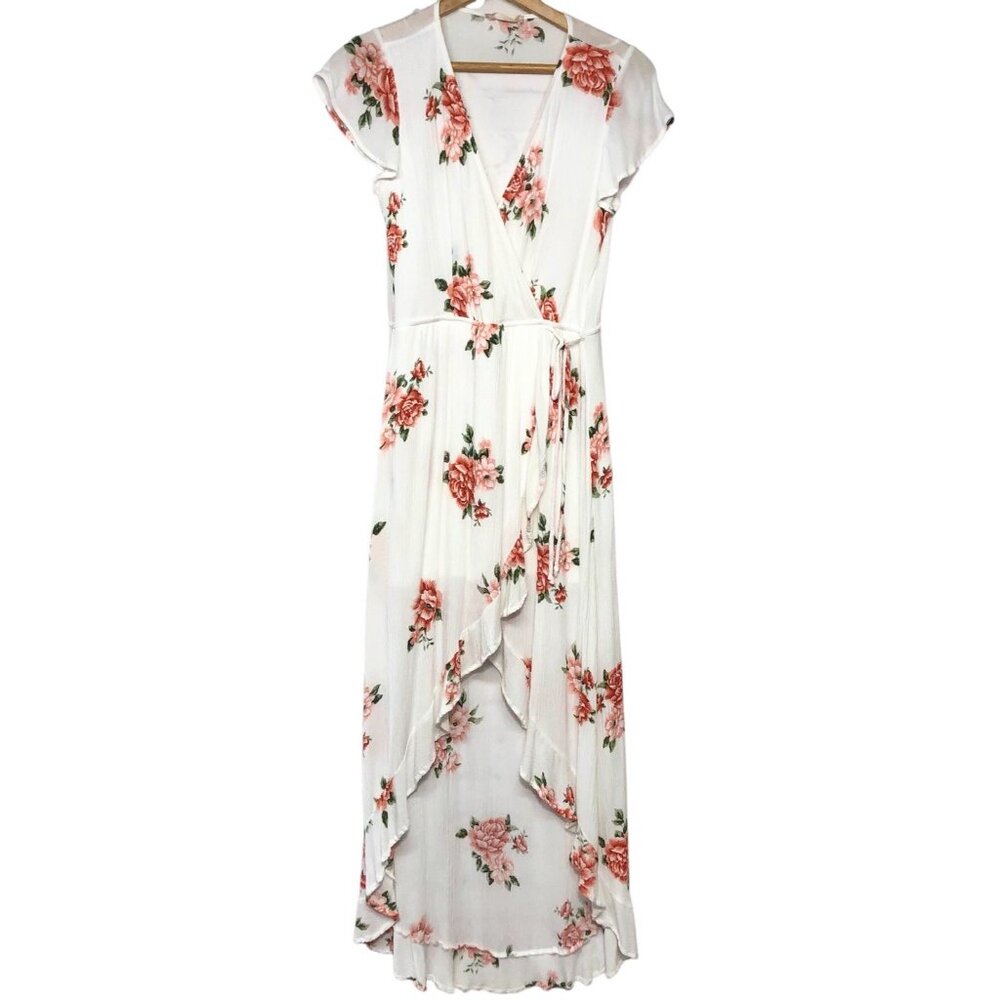 Y2K Cottagecore Modest Flutter Sleeve Asymmetrical Floral Dress Sz S